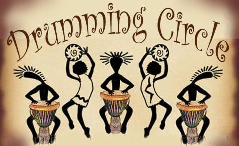 drumming circle sign with figures drumming