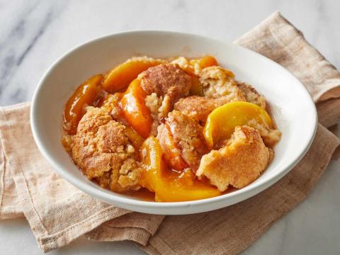 Image of a bowl of peach cobbler