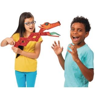 children playing with paper dragon gizmo