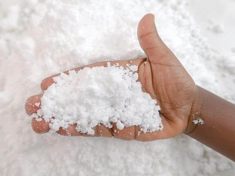 Image of a hand holding fake snow